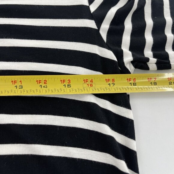 Greige Black & White Striped Short Sleeve Swing Dress Large Beach Stretch - Picture 3 of 8